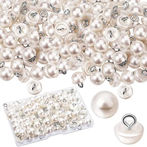 100 White Pearl Buttons - 10Mm Half round Mushroom Buttons with Sewing Shank for - Picture 1 of 7
