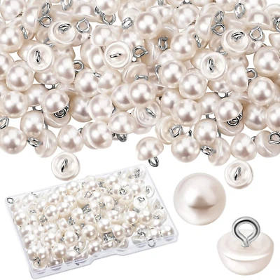 100 White Pearl Buttons - 10Mm Half round Mushroom Buttons with Sewing Shank for - Image 1 of 4