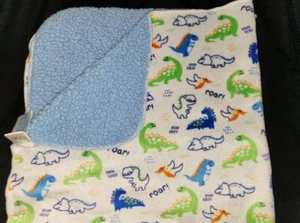 Kidgets Blue Dino Blanket Sherpa Back Dinosaur T-Rex Pterodactyl Triceratops - Picture 1 of 19