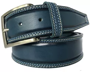 ITALIAN HIDE LEATHER BELT MARE BLUE DOUBLE STITCHED 40MM S M L XL XXL - Picture 1 of 2