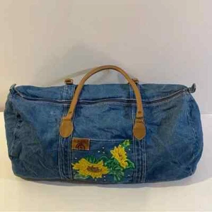 Sunbelt Large Denim Duffle Bag w/ Embroidered Sunflowers On Front Pocket - Picture 1 of 12