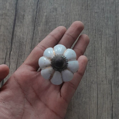 Vtg original Victorian white porcelain / ceramic pumpkin drawer knob Cover