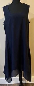 Vestido CYNTHIA ROWLEY Asimétrico Mezcla de Lino 1X Azul Marino Sin Mangas Pañuelo Dobladillo - Imagen 1 de 12