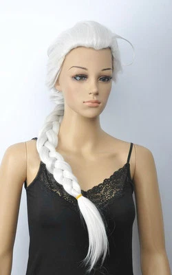 Venta caliente Peluca de pelo blanca larga recta cola de caballo mujer dama niña + gorra Foto 1 de 4