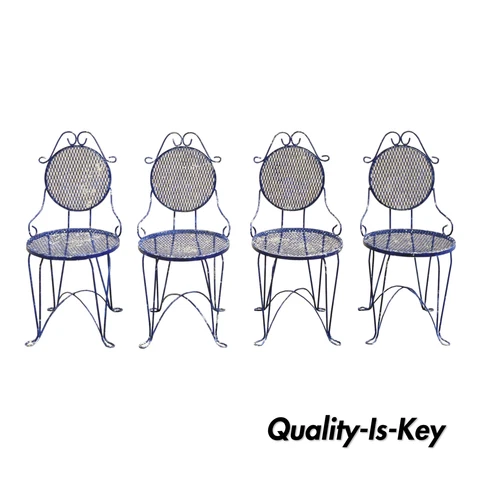 Victorian Style Blue Wrought Iron Small Garden Bistro Dining Chairs - Set of 4 Cover