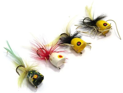 Señuelos de pesca de corcho y plumas vintage Flyrod Topwater, lote de 4 - leer Foto 1 de 4