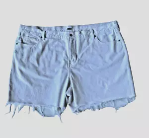 Vecchio pantaloncino jeans denim bianco navy 5 tasche fondo frange donna 24 misto cotone - Foto 1 di 3