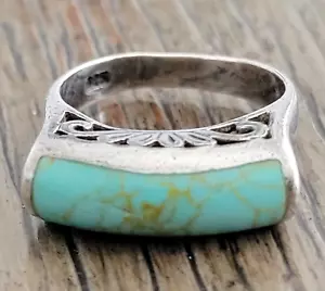 Vintage 1960s-70s Sterling Silver 925 Ring with Turquoise Floral Design - Picture 1 of 9