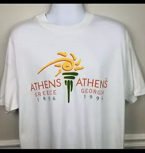 Vintage Athens GA Athens 1996 Greece 1896 Olympic White T Shirt XL Hanes USA - Picture 1 of 7