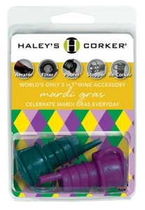 Haley's Corker Mardi Gras Combo Pack Purple & Green 2-Pack, Aerator, Stopper - Picture 1 of 7