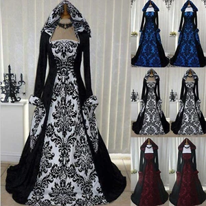 Women Vintage Retro Gothic Long Sleeve Hooded Dress Gown Fancy Cosplay Dress AU - Picture 1 of 20