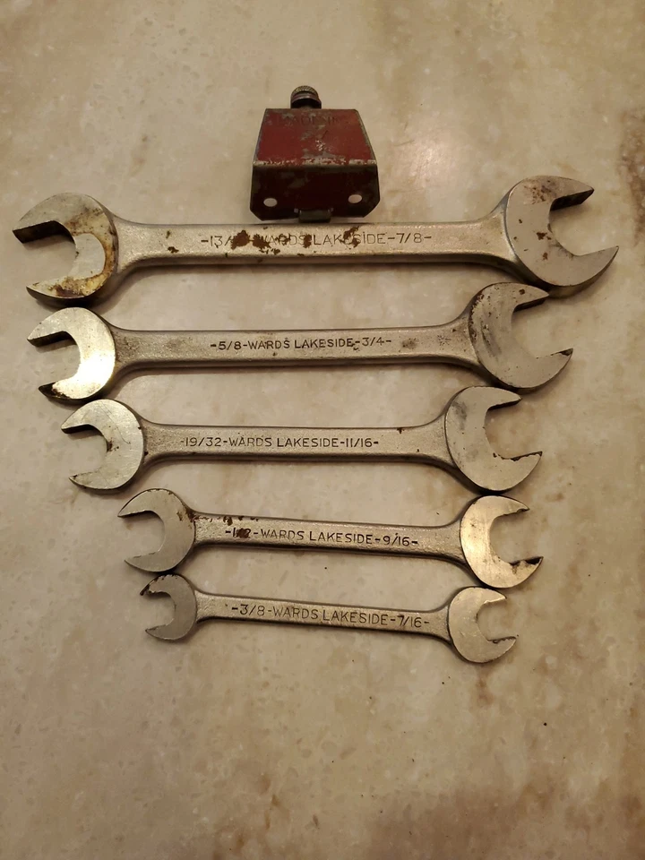 复古 Wards Lakeside 5 件套开口扳手套装美国带红色扣  — 第 1/4 张图片