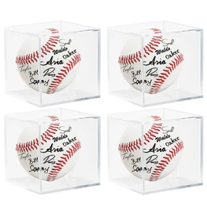 Confezione 4 scatole espositore cubo baseball acrilico trasparente per esposizione memorabilia - Foto 1 di 7
