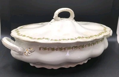 Tréboles antiguos Johnson Bros Inglaterra festoneados ovalados adorno dorado con tapa Foto 1 de 4