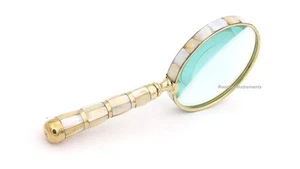 Handmade Mother-of-Pearl Inlaid Brass Magnifying Glass – 10x Handheld Loupe w... - Bild 1 von 5
