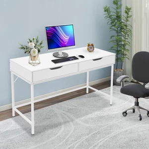 Escritorio Moderno Mesa de Ordenador Mesa de Oficina Mesa Gaming con 2 Cajones Blanco - Imagen 1 de 9