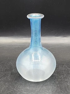 Vintage Hand Blown Ribbed Ombre Blue  Glass Bottle/ Vase 5" - Picture 1 of 7