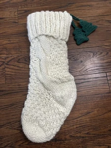 Martha Stewart Christmas Knit Stocking Cream Green Christmas Tree Tassels 22" - Picture 1 of 6