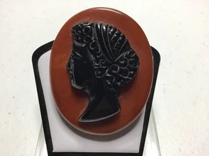 Antique LARGE BAKELITE Cameo Brooch Two COLORED - Picture 1 of 5