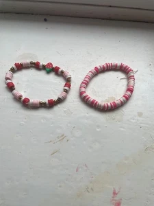 Preppy pink clay bead braclet x 2 - Picture 1 of 3