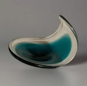 "Plato vintage de vidrio artístico sueco FLYGSFORS verde azulado y transparente 4,5"" T 6"" W" - Imagen 1 de 4