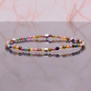 Multi Tourmaline Faceted Round 2-3MM Gemstone Beads Stretchy Bracelets Gift 6-8" - Picture 1 of 12