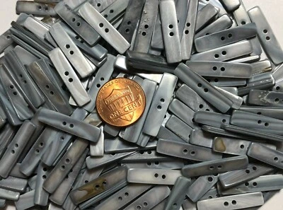 8 PC ONLY Narrow Rectangle Iridescent Gray MOP Shell Buttons 25mm 1" Long 11680 - Image 1 of 4
