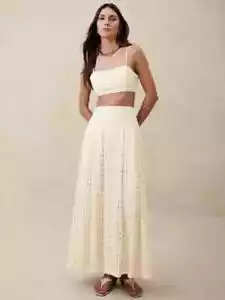 Banana Republic Open Weave Novelty Midi Skirt High Waisted Ivory Cream Size 00P - Picture 1 of 10