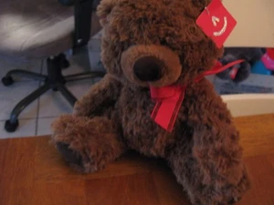 aurora plush NWT 10" LOVEY brown coco bear red bow new soft plush cute - Picture 1 of 2
