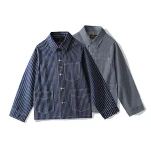 Amekaji WABASH Striped Denim Jacket Mens Railroad Worker Jacket Motorcycle Coats - Picture 1 of 28