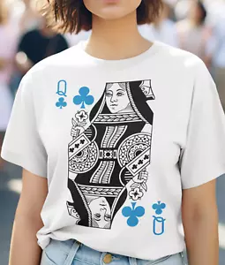 T-Shirt Queen of Clubs Spielkarte Erwachsene, Poker, Kartenspiele - viele Farben - Bild 1 von 4