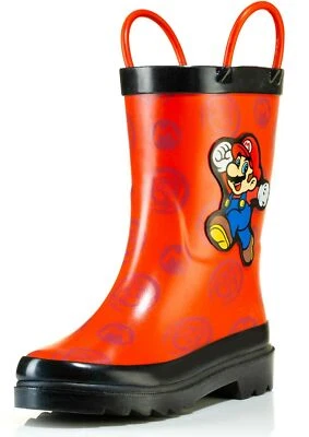Botas de lluvia de goma impermeables con asas fáciles de usar para niños Nintendo Super Mario - niño pequeño Foto 1 de 4
