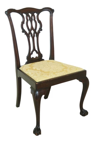 50363EC: COUNCILL FAMILY Vintage 1930s Chippendale Mahogany Clawfoot Side Chair Cover