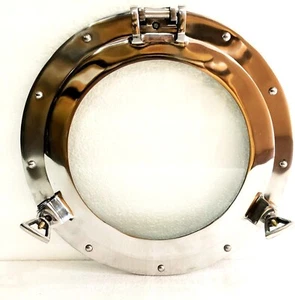 12" Marítimo Brillante Plata Ojo de Buey Ventana Redonda Vidrio Náutico Barco Barco Decoración - Imagen 1 de 5