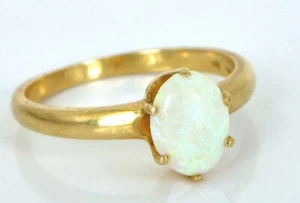 VTG BEAUTIFUL 14K YELLOW GOLD DAINTY SOLITAIRE OPAL COCKTAIL RING FLASHY S6 2.3G - Picture 1 of 1