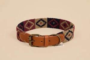 Hundehalsband, FLAUSCHIG Handarbeit Echtleder und Baumwollgurtband klein - Bild 1 von 7