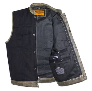 GIUBBOTTO MOTO IN TELA DA UOMO con FINITURE IN PELLE MARRONE EFFETTO INVECCHIATO E TASCHE PISTOLA - DD7 - Foto 1 di 6