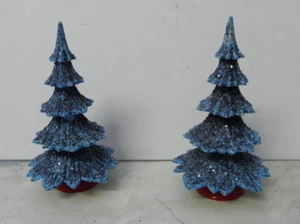 PAIR SMALL Vintage German Celluloid Plastic Blue Christmas Trees 3" - Picture 1 of 3