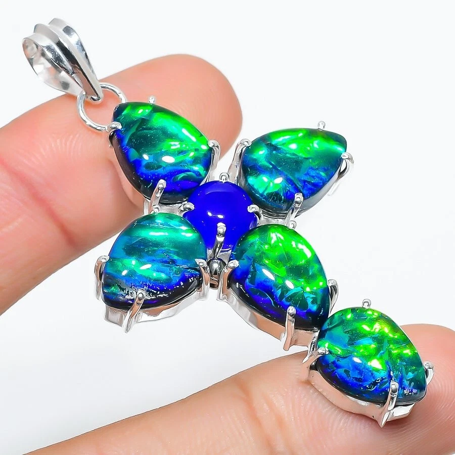 Triplet Opal Gemstone Handmade 925 Sterling Silver Jewelry Pendant Sz 2.5" - Image 1 of 1