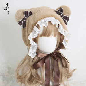 Japanese Cute Bear Ear Bowknot Hat Hair Accessories Lolita Girl Warm Fashion Hat - Picture 1 of 5