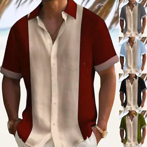 Neue Sommer-Herrenhemden Herren-Ärmel-T-Shirts Button-Down-Oberteile Urlaubs- < - Bild 1 von 24