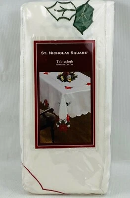 St. Nicholas Square Poinsettia Cut Out Tablecloth 70" Round Christmas Holidays - Image 1 of 4