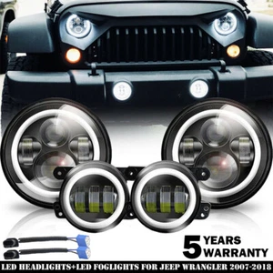 2007-17 For Jeep Wrangler JK Halo LED Headlights + Halo LED Fog Lights Combo Kit - Bild 1 von 24