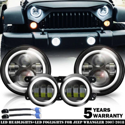 2007-17 For Jeep Wrangler JK Halo LED Headlights + Halo LED Fog Lights Combo Kit - Image 1 of 4