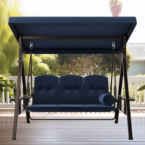 TAUS Deluxe Porch Swing 3-Seat Heavy Duty Steel Patio Chair Outdoor w/ Canopy - Picture 1 of 18