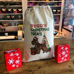 Personalised Dog Santa Sack Chocolate Schnauzer - Hugo Design - Picture 1 of 1