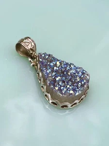 Vintage 925 Silber Anhänger blauer Quarz Druzy - Bild 1 von 8