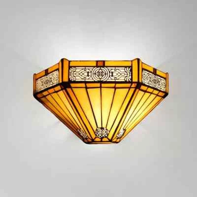 Tiffany Yellow Hexagon Style Wall Light Handcrafted Stained Glass Uplighter - Image 1 of 3
