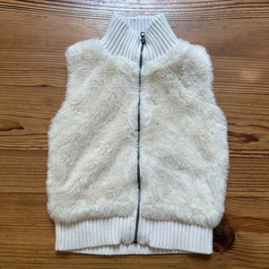 Gap cream mock neck faux fur full zip sweater vest SIZE 6 - Picture 1 of 4