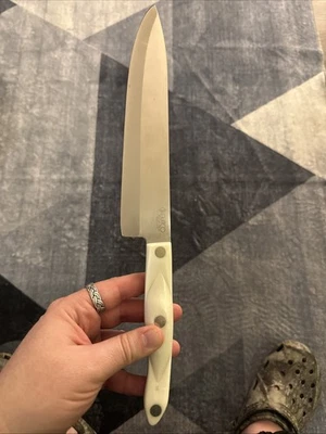 Нож шеф-повара CUTCO 13 дюймов большой No1728 KC жемчужно-белая ручка лезвие 7 5/8 дюйма - Изображение 1 из 4